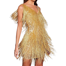 Carica l'immagine nel visualizzatore di Gallery, Vestito slip con scollo a V in paillettes -Oro/SOro/MOro/LOro/XLOro/XXLOro/3XL - Ozerty