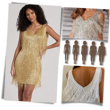 Carica l'immagine nel visualizzatore di Gallery, Vestito slip con scollo a V in paillettes - Ozerty