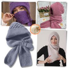 Carica l'immagine nel visualizzatore di Gallery, Cappello con cappuccio in maglia antivento con sciarpa e protezione per le orecchie integrate - Ozerty