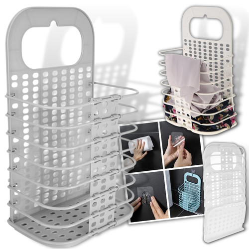 Cesto da bucato pieghevole in plastica montabile a parete - Ozerty