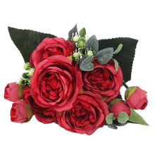 Carica l&#39;immagine nel visualizzatore di Gallery, Bouquet di fiori artificiali di seta con peonie e rose
