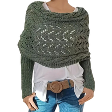 Carica l&#39;immagine nel visualizzatore di Gallery, Accogliente Coprispalle Lavorato a Maglia -Verde grigiastro - Ozerty
