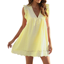 Carica l&#39;immagine nel visualizzatore di Gallery, Abito elegante in broderie anglaise -Giallo/XSGiallo/SGiallo/MGiallo/LGiallo/XLGiallo/XXLGiallo/3XL - Ozerty
