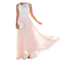 Carica l&#39;immagine nel visualizzatore di Gallery, Abito in chiffon con pizzo dallo stile prairie chic -Rosa chiaro/SRosa chiaro/MRosa chiaro/LRosa chiaro/XLRosa chiaro/XXLRosa chiaro/XXXL - Ozerty
