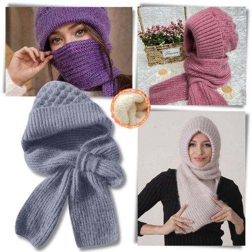 Cappello con cappuccio in maglia antivento con sciarpa e protezione per le orecchie integrate - Ozerty