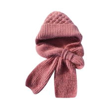 Carica l&#39;immagine nel visualizzatore di Gallery, Cappello con cappuccio in maglia antivento con sciarpa e protezione per le orecchie integrate -Rosa - Ozerty
